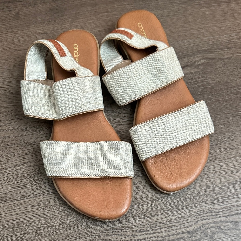 Andre Assous Cream and Tan Sandals